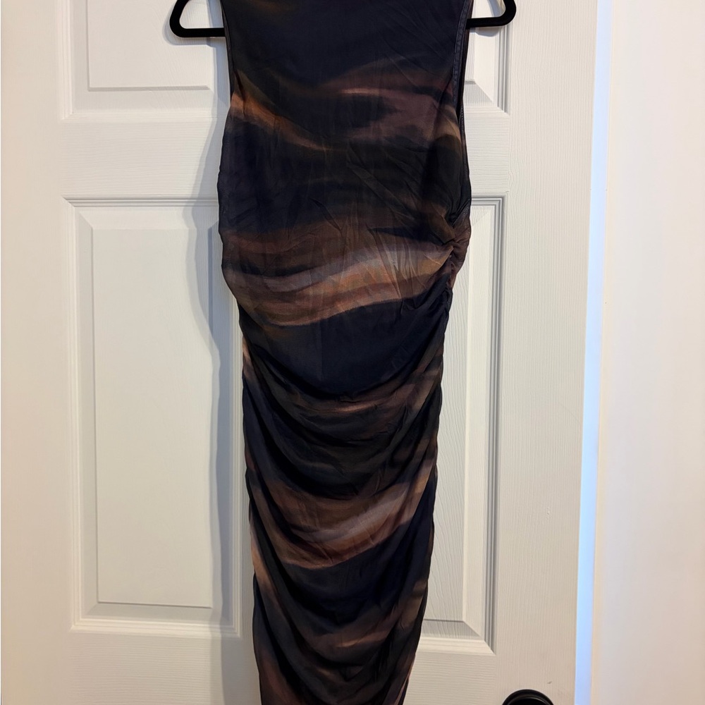 SHEIN Black and Brown Ruched Maxi Dress